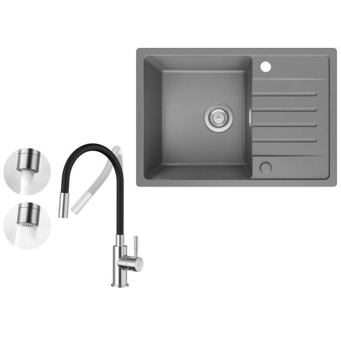 65x45cm Évier de Cuisine en granit avec égouttoir+mitigeur pliant