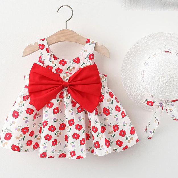 2pcs Bébé Enfants Filles d'été floral plissé princesse robe chapeau vêtements Set 2pcs Bébé Enfants Filles d'été floral plissé princesse robe chapeau vêtements Set