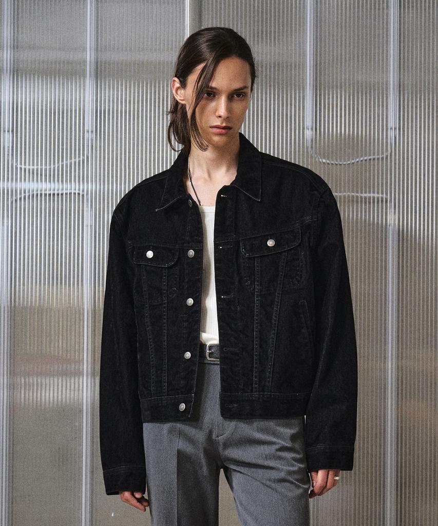 Lmood Bourbon Denim Trucker Jacket Velvet Tin Black