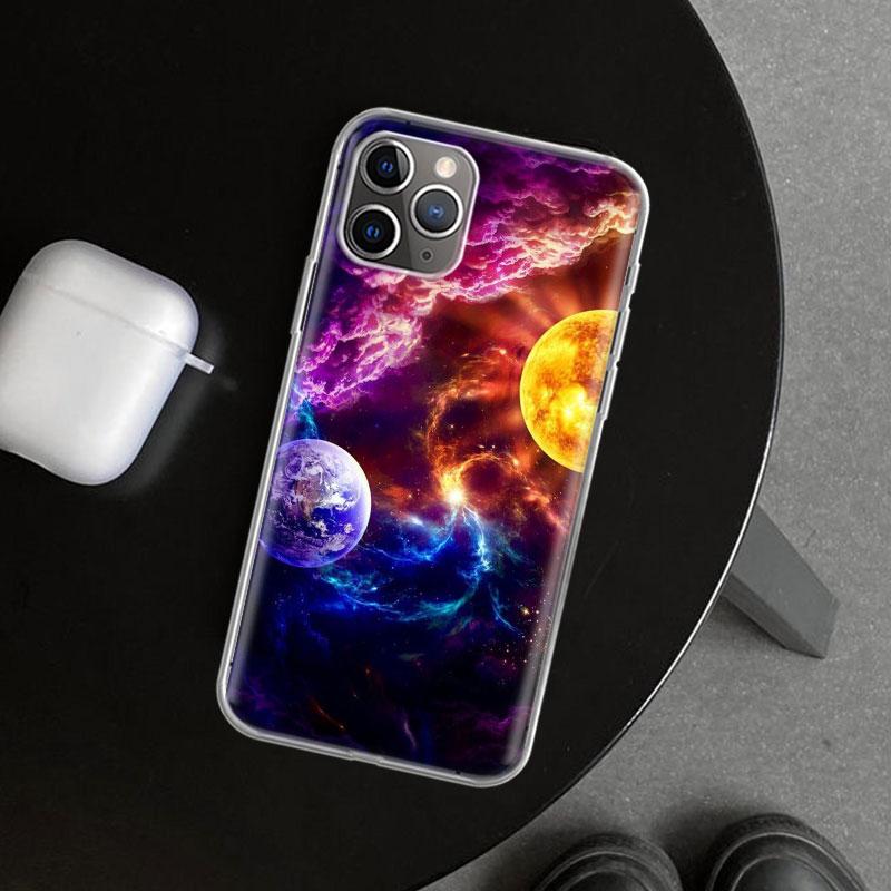 Earth Stars Space Phone Case Cover for iPhone 11 12 13 Mini 14 15 Plus 16 Pro Max 17 Air 7 8 + SE Art Customized Fundas 11 12 13