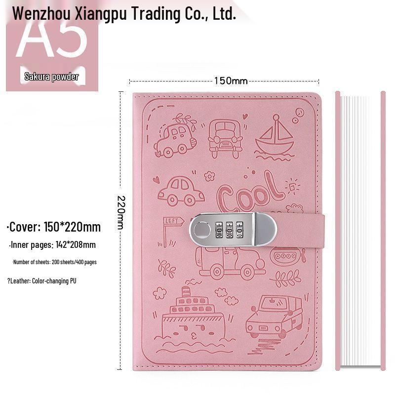 Cartoon Student Password Diary with Lock – Thick Stationery Notebook Planner