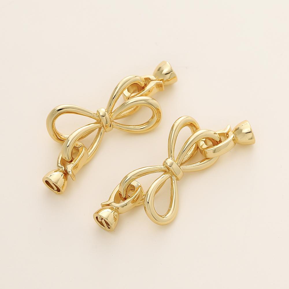 2/4pcs 14/18K Gold Color Plated Heart Bowknot Fasteners Closure Lock Connector Clasps For DIY Needlework Pearls Jewelry Making