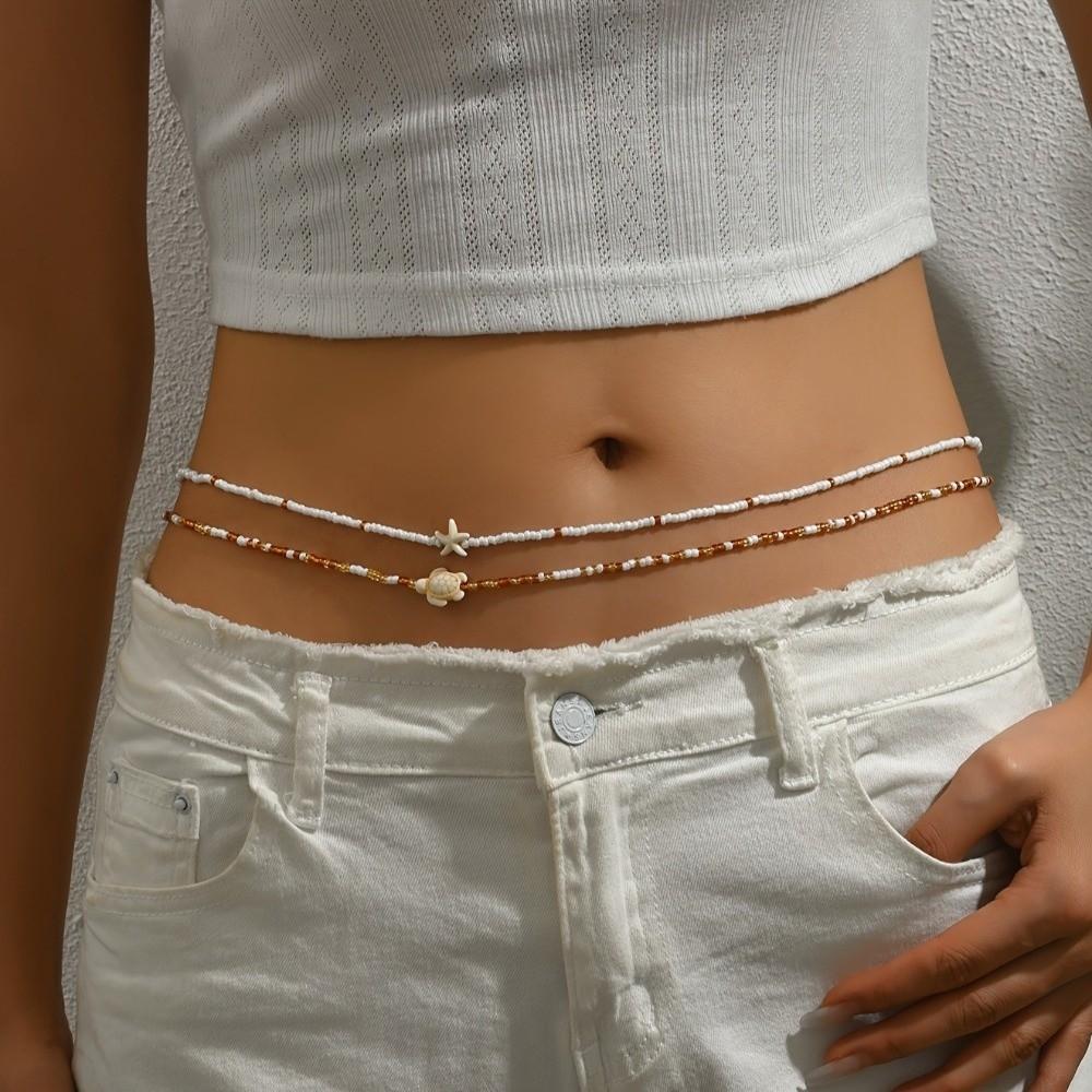 2 Stück/Set Seestern Bikini Bauchkette Körperschmuck Körperkette Schmuck Perlen Taillenkette Strand