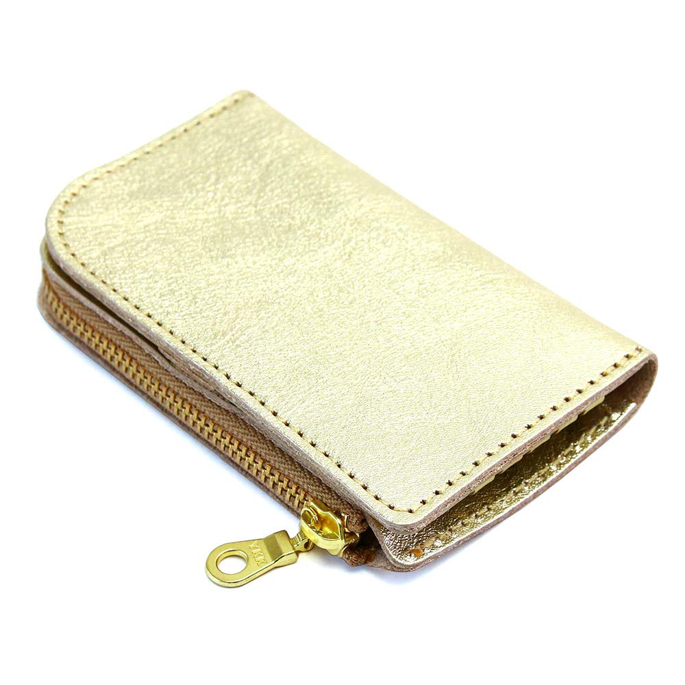 AGILITY affa "Bell" Key Case with Integrated Coin Case, Gold and Silver, Genuine Leather, Stylish