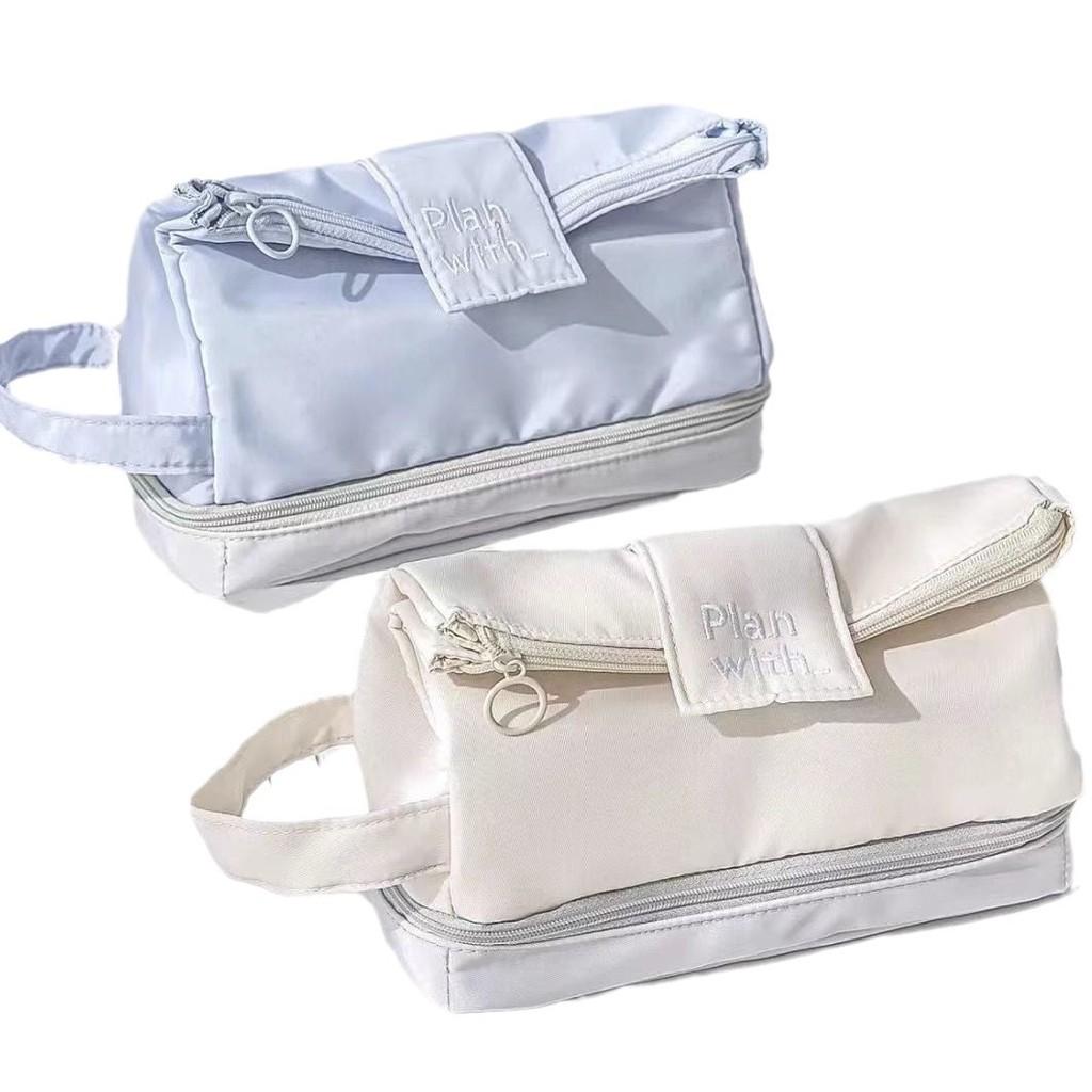 Student Nylon Double Layer Pencil Case Large Capacity Organizer For School And Office