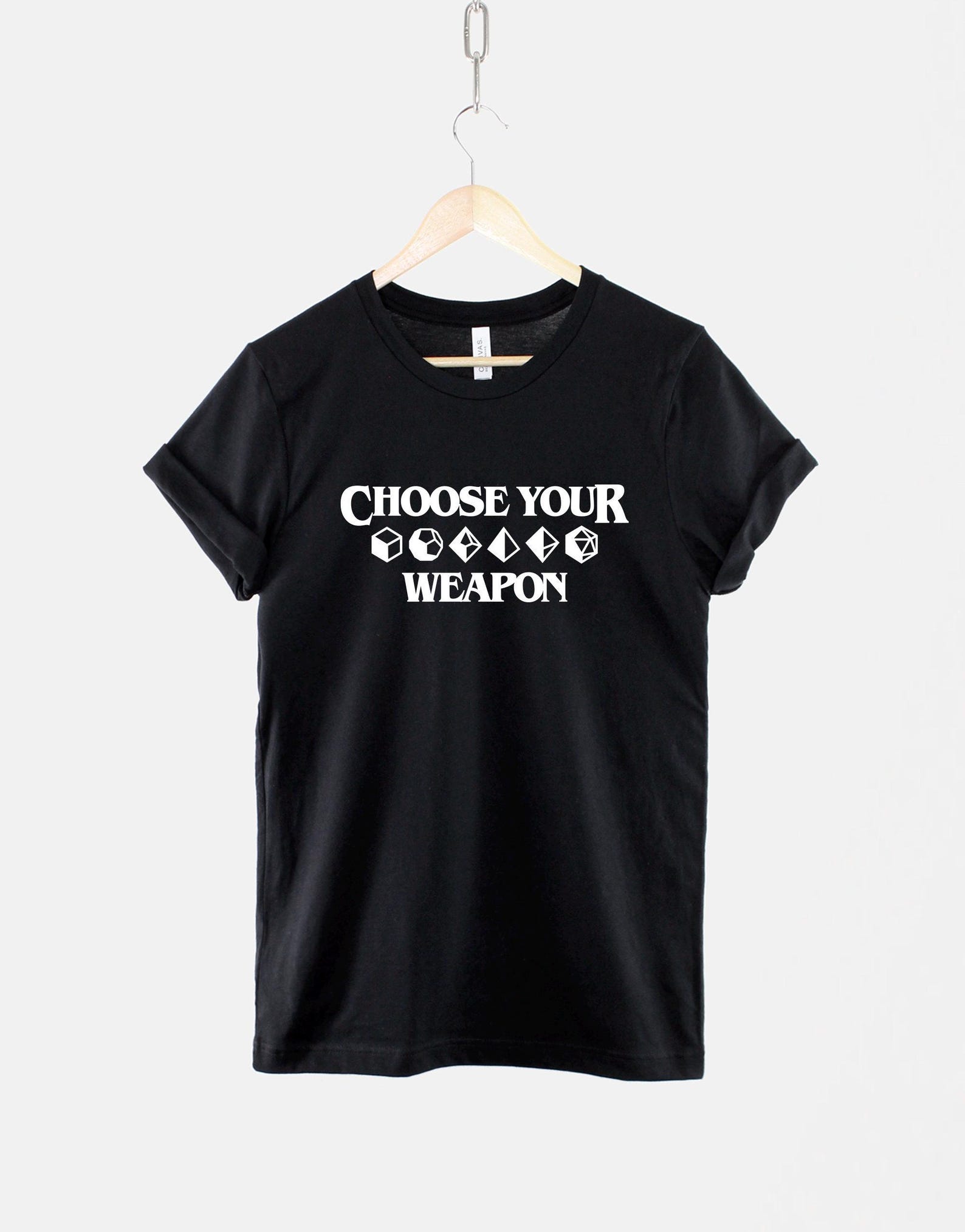 DnD Shirt, Choose Your Weapon Graphic Tee, Dice Gamer Gift, Tabletop RPG Shirt S