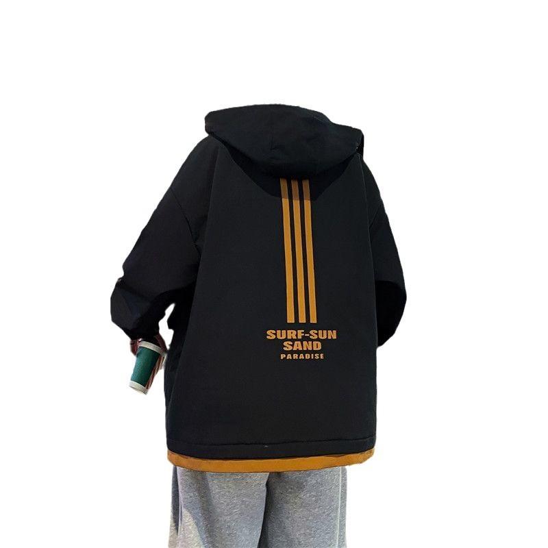 Spring and Autumn Jackets Boys Hong Kong Style Hooded Loose Jackets Teenagers Trendy Handsome Versatile Work Clothes Tops
