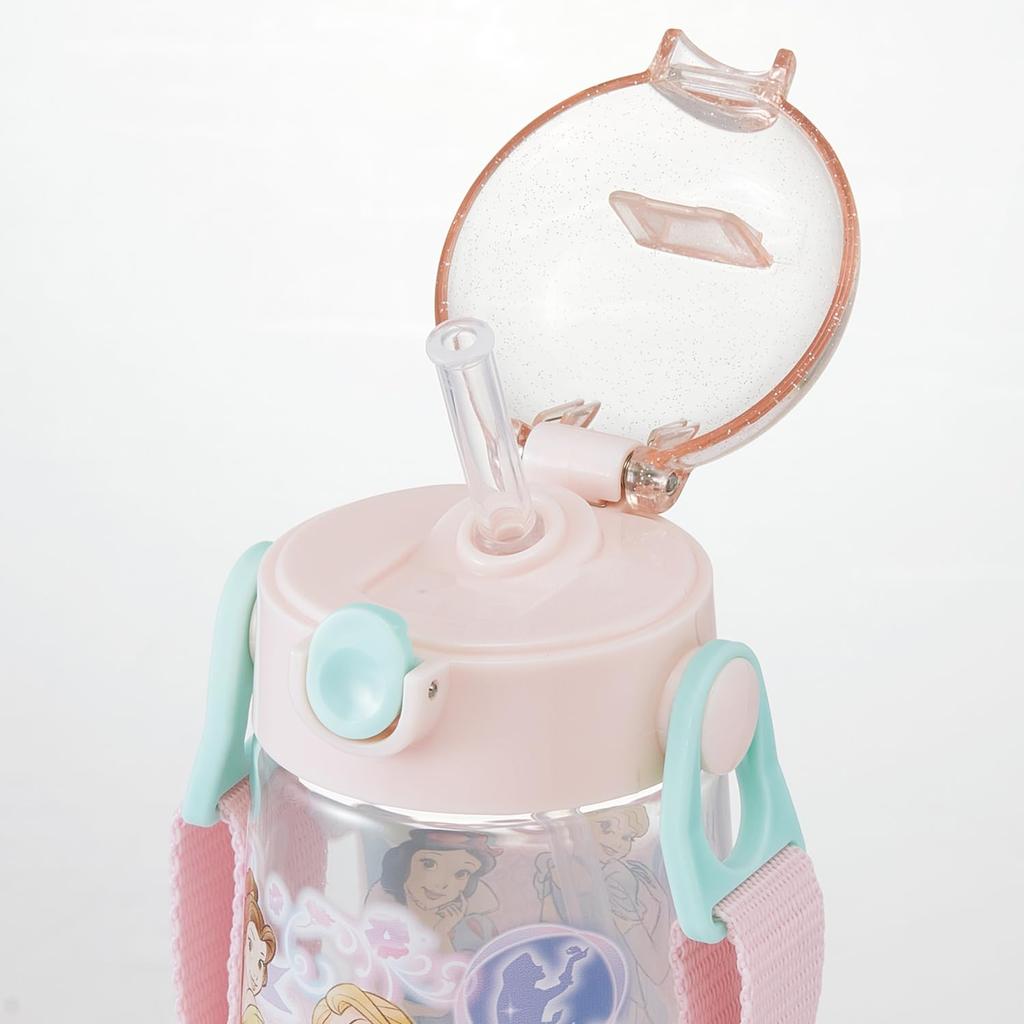 Skater Silikonová láhev na vodu s brčkem, průhledná, 480 ml, Disney princezny, 25 dívek, PDSH5, dětská