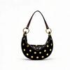 Vintage Gold Studs Decor Crescent Hobo Bag Pu Leather Multi-Way Shoulder Crossbody Handbag Retro Brown Zipper Underarm Bag for