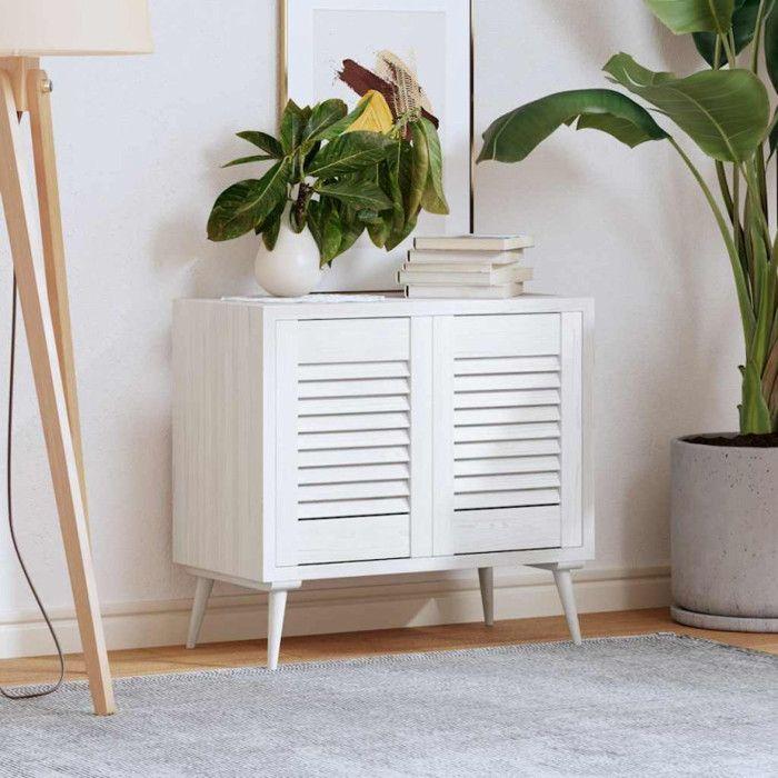 Portes d armoire à persiennes 2 pcs blanc 39,5x29,5 cm