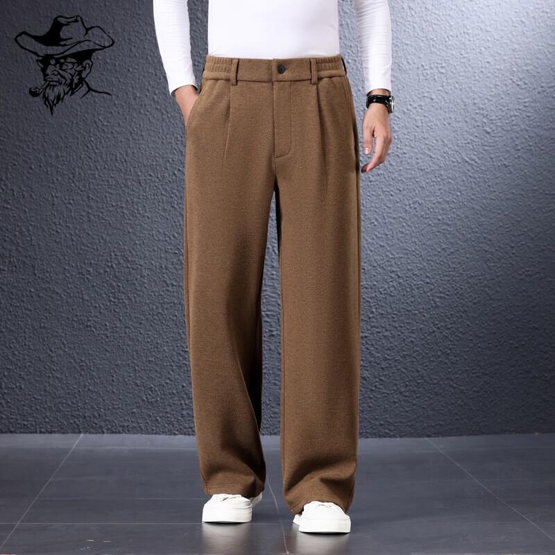 LRT Men's Wool-Blend Casual Straight-Leg Trousers