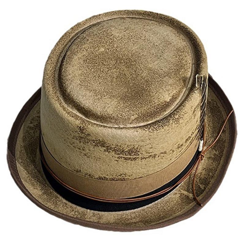 

Elegant British Style Felt Trilby Hat Ladies Carnivals Festival Distressed Hat with Feather Fedoras Cap for Gentlemen 1 бежевий