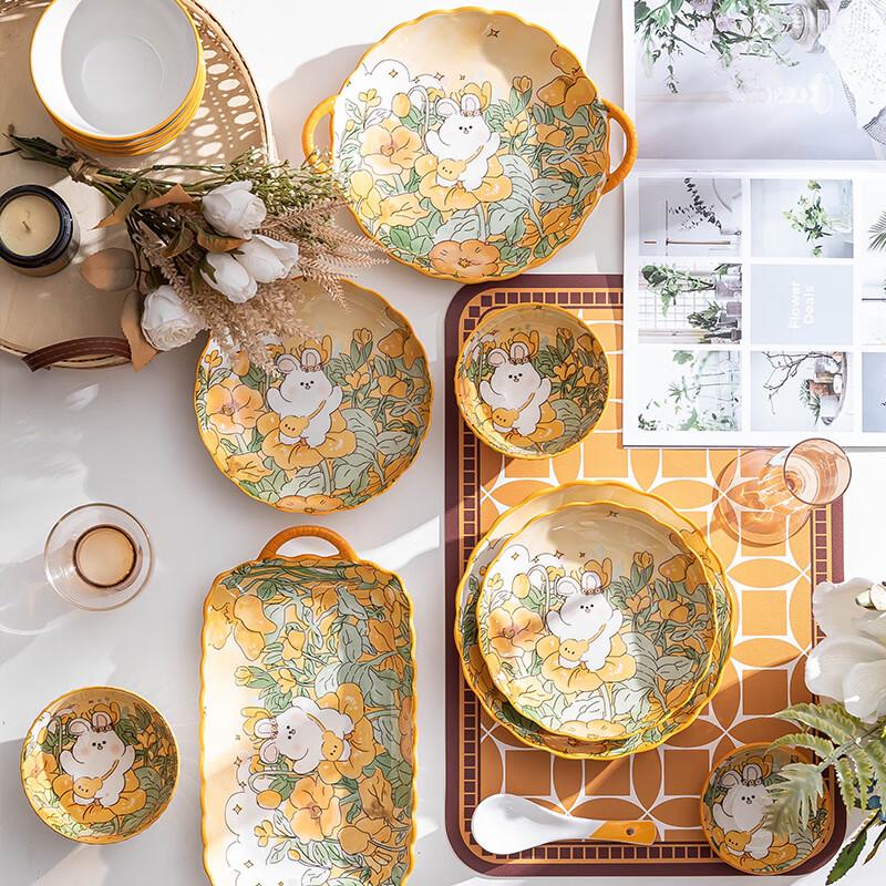 Flower Rabbit 16-Piece Ceramic Dinnerware Set