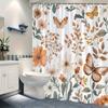 1 Botanical Floral Shower Curtain With Orange, White And Cream Flowers, Delicate Butterflies And Green Leaves
