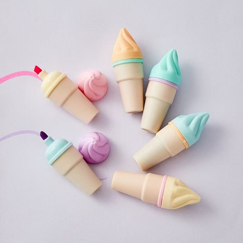 6pcs Mini Sweet Cone Shaped Fluorescent Highlighter, Portable Marker Pen, Chisel tip