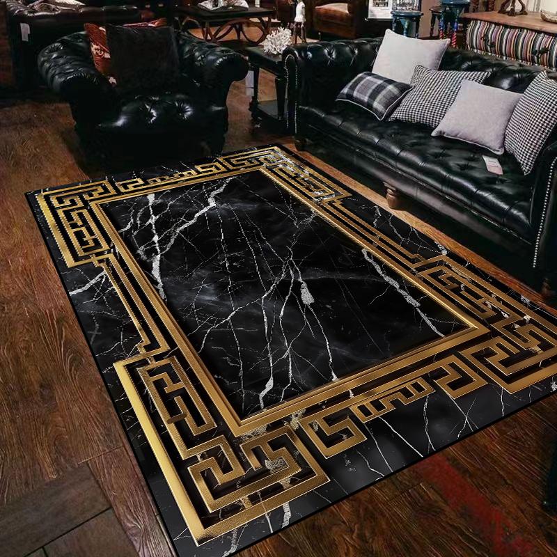 Leichter Luxus Schwarz Gold Teppich Wohnzimmer Marmor Dekoration Sofa Couchtisch Bereichsteppiche Zuhause Schlafzimmer Rutschfest Büro Fußmatten