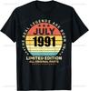 Retro Vintage 1991 T-Shirt 34 Jahre Alt Geburtstag 33. Geburtstag Tee T-Shirt Personalisierte Kleidung Anpassbar Camisas Ropa Hombre