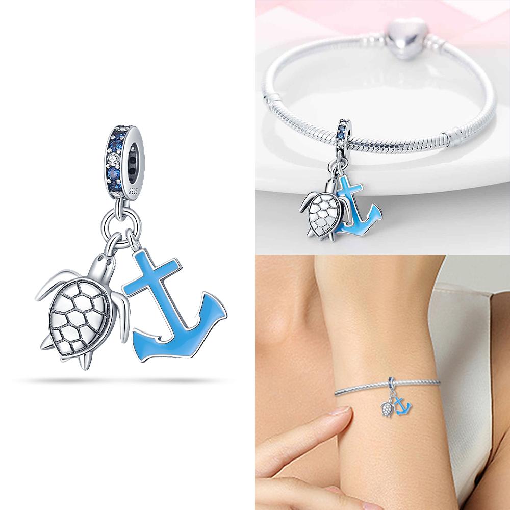 Authentic Murano Blue Turtle Pink Glass Bead Charms Compatible With Bracelets Charm Bead Charms Copper Jewellery Making Diy Anniversary Gift