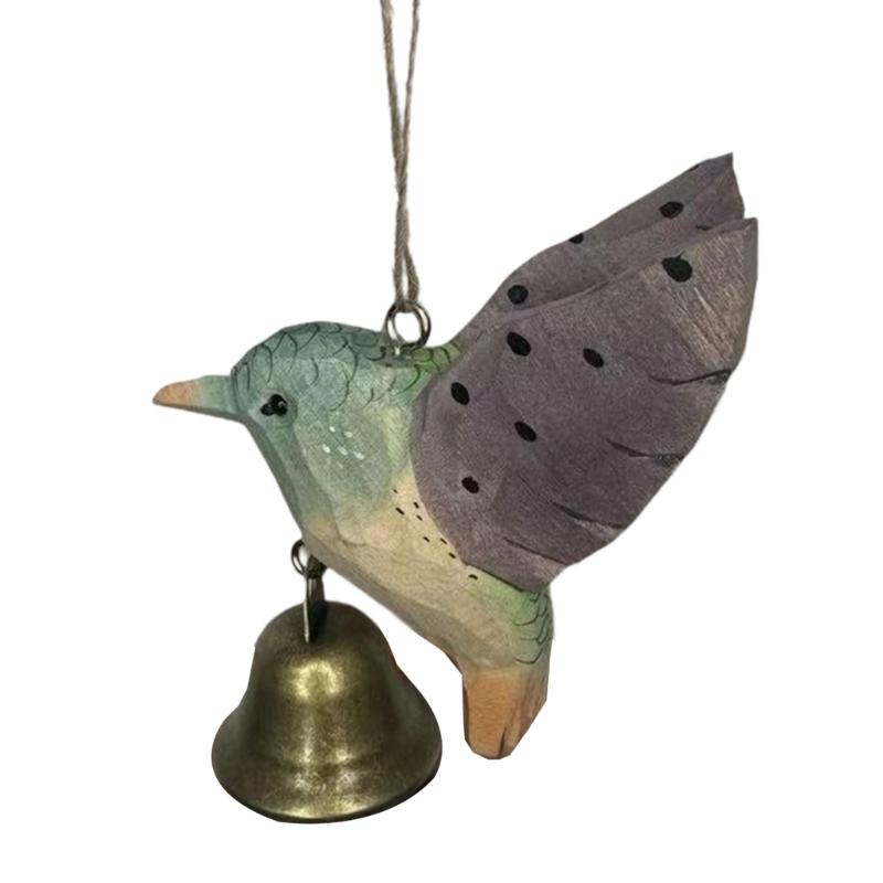 

Hand Carved Wooden Hummingbird Statues Figurines with Bells Hanging Ornament Wood Hummingbird Wind Chimes Home Decors