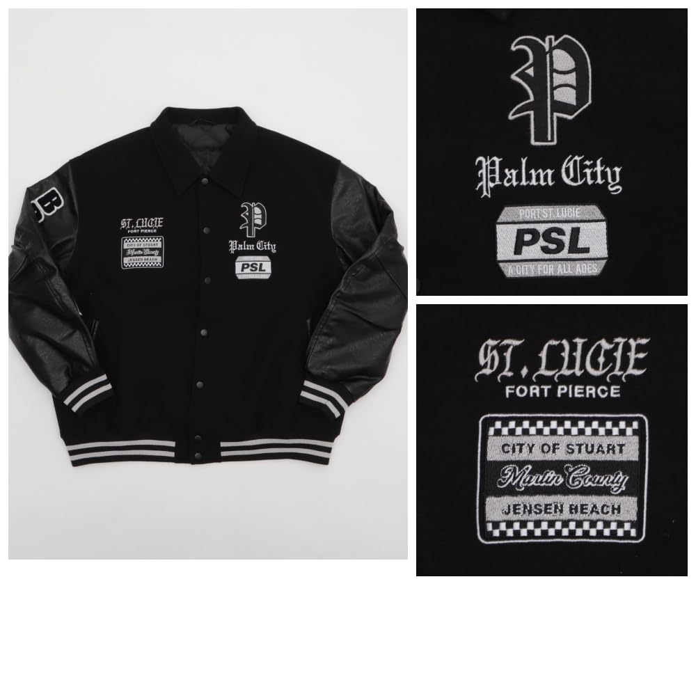 WEGO Melton Patch Stadium Street Loose Oversized Black Size M Men's Jacket, Outerwear, Style, Fit, Silhouette, Fall/Winter Clothing, Gift, Sonata,