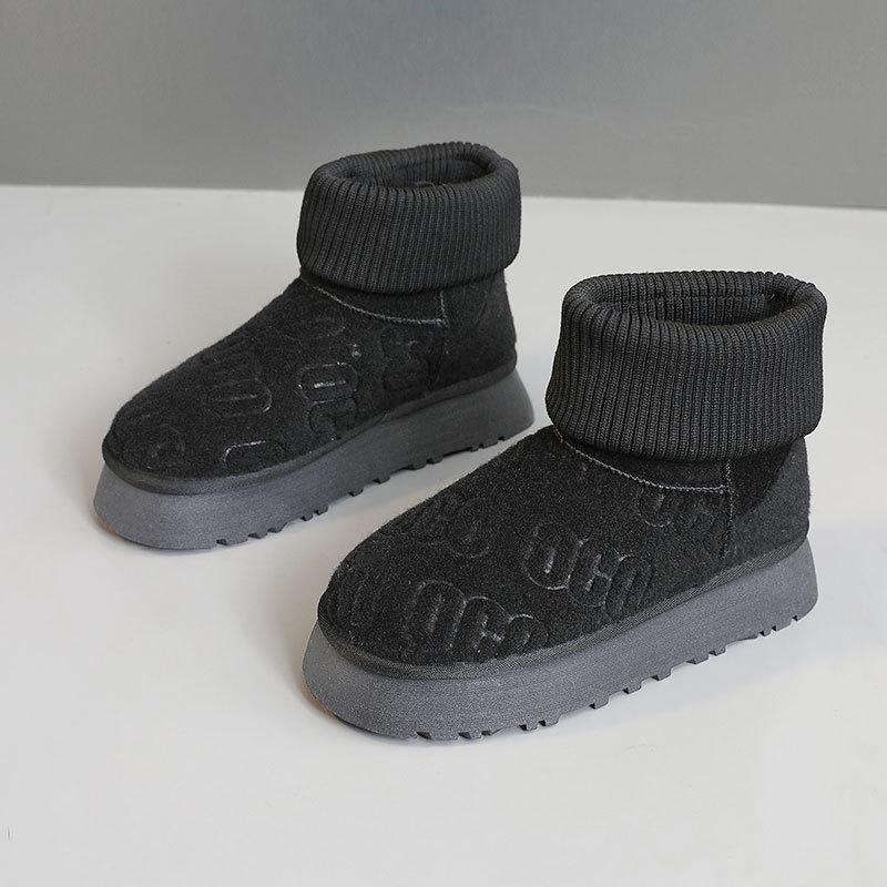 

BR9981 2024 Women s Korean Mid-Cut Snow Boots: Velvet-Lined, Solid Color, Warm & Casual 37 чёрный