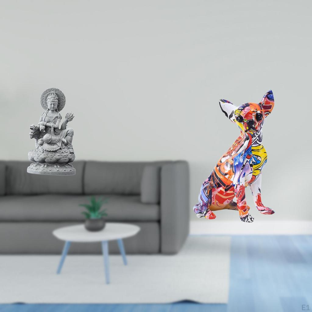 Guan Yin Buddha Figurine Multicolor Dog Sculpture Feng Shui Craft Collectible Animal Ornament for