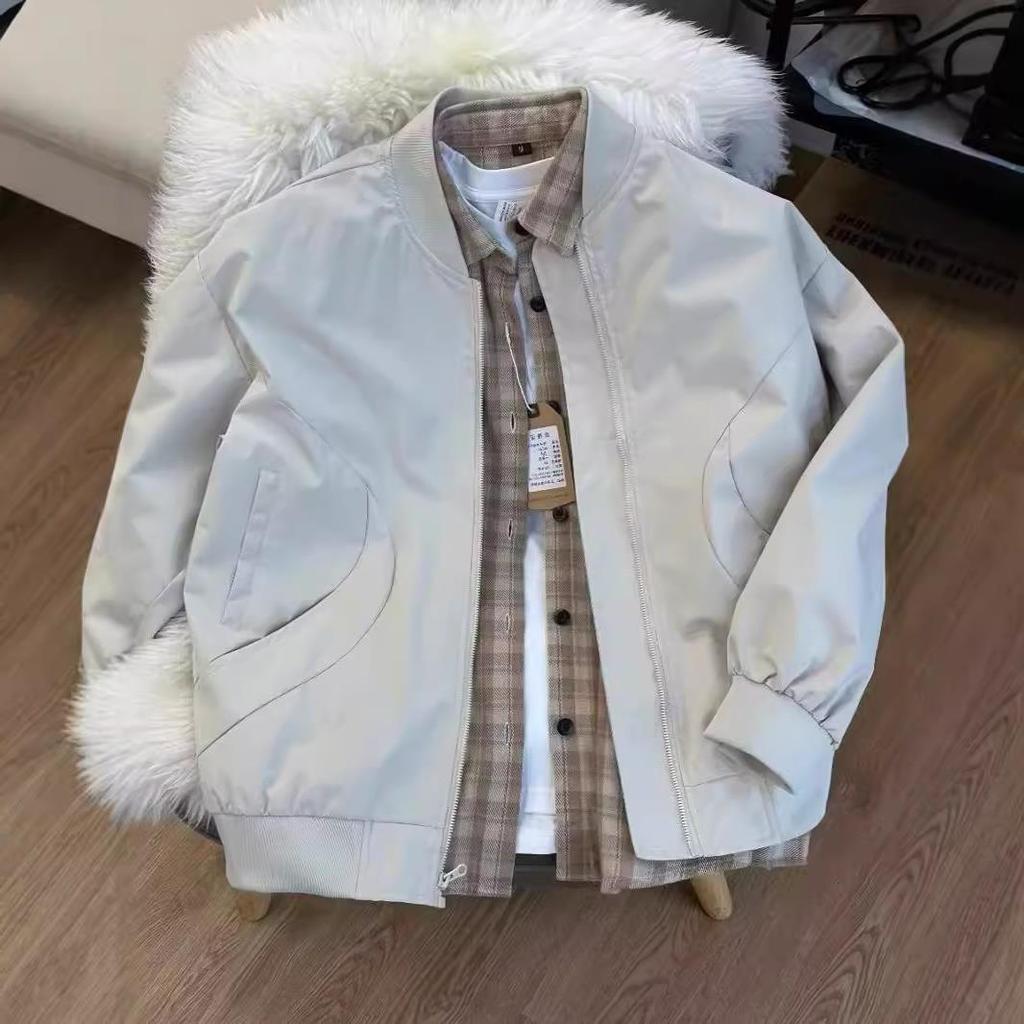 American High Street Top Loose High-end Jacket Men's High-end Light-colored Stand-up Collar Couple Baseball Jersey Flight Suit Jacket