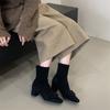 2025 autumn and winter retro square head short boots autumn and winter new matte suede sleeve boots women's buckle thick heel thin boots