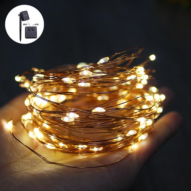 Solar-Powered LED Copper String Lights: Waterproof Outdoor Decor with Remote Control & 8 Functions