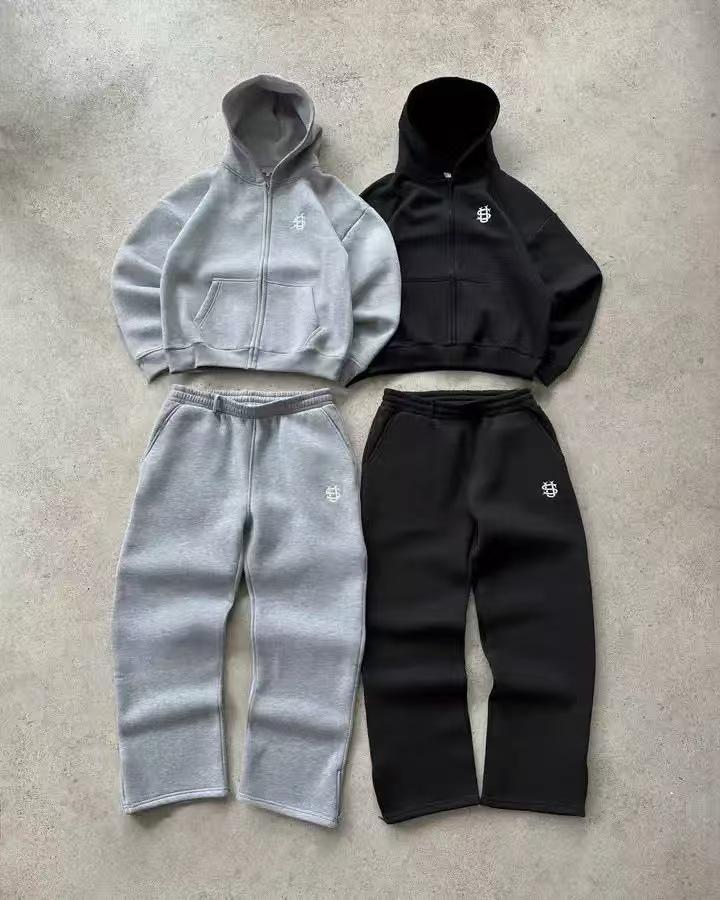 Unisex Elastische Taille Trainingsbroek Losse Pasvorm Streetwear Borduurwerk Joggers Casual Lange Broek