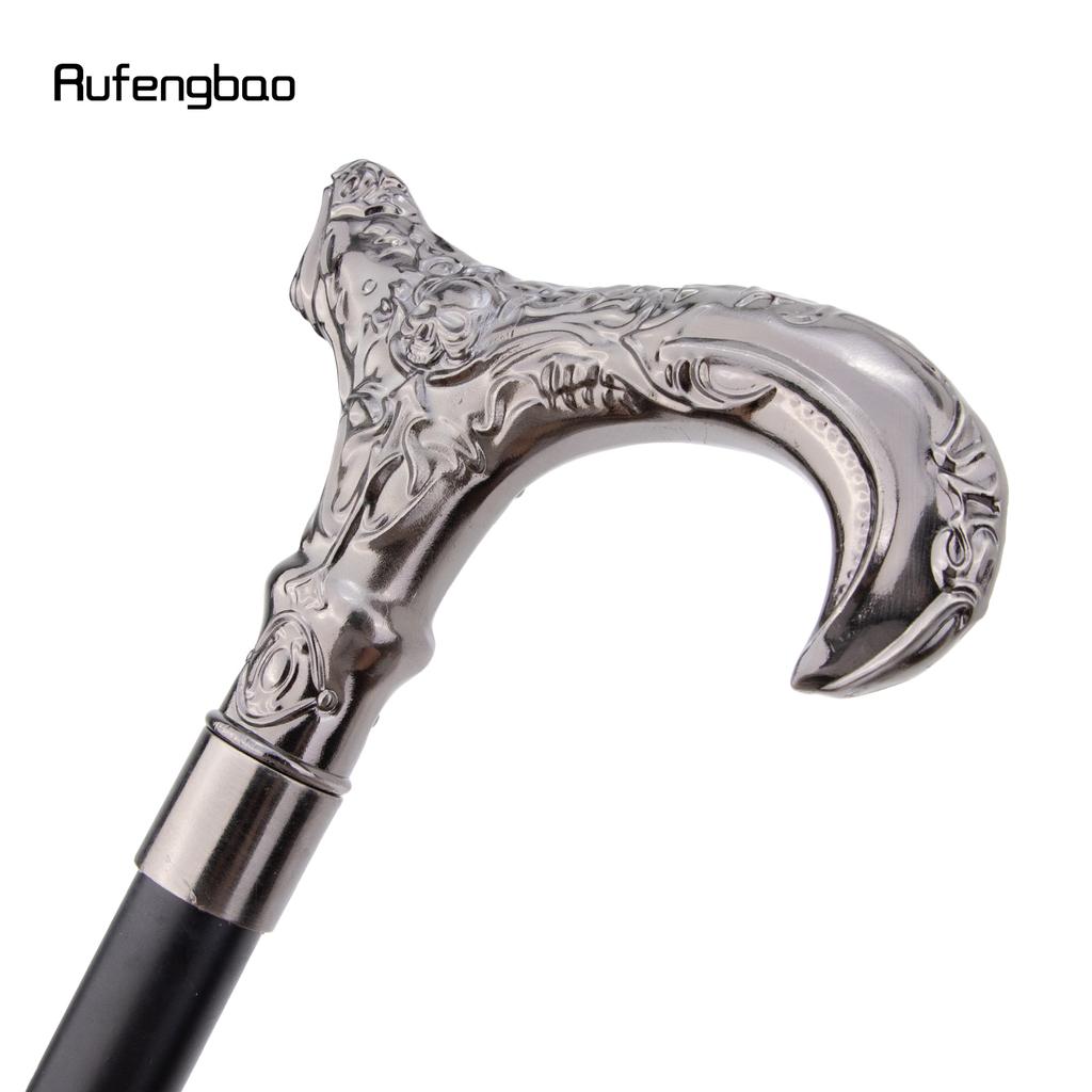 Silberner Totenkopf Blumenkopf Gehstock Mode Dekorativer Spazierstock Gentleman Elegant Cosplay Stock Knauf Krummstab 93cm