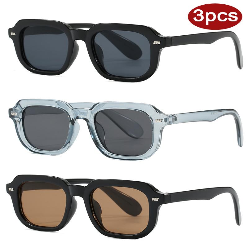 

3 шт. Новые модные квадратные солнцезащитные очки с заклепками, винтажный дизайн с цветными линзами, солнцезащитные очки для мужчин и женщин, простые высококачественные очки, UV400