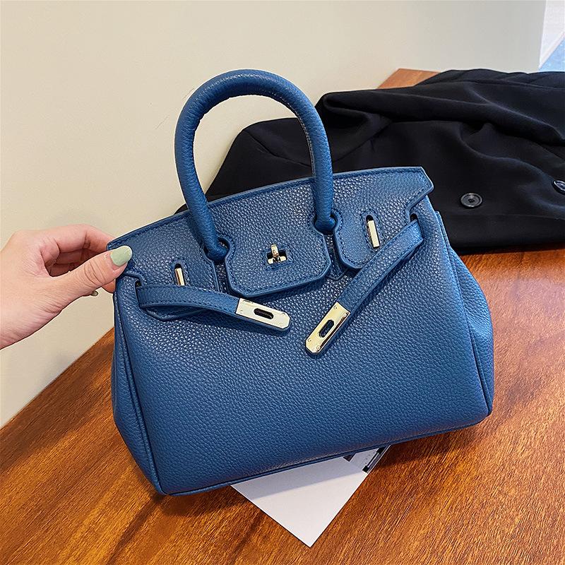 New Fashionable Lychee Pattern Lock Platinum Bag Portable Shoulder Oblique Span Women's Bag
