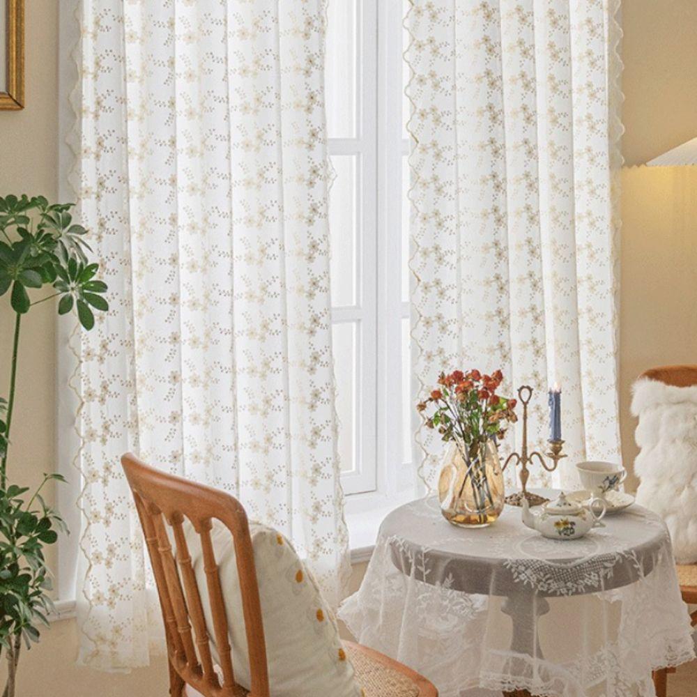 Floral Embroidery French Lace Curtains Tulle Window Shade Romantic Doorway Drape  Home Decoration