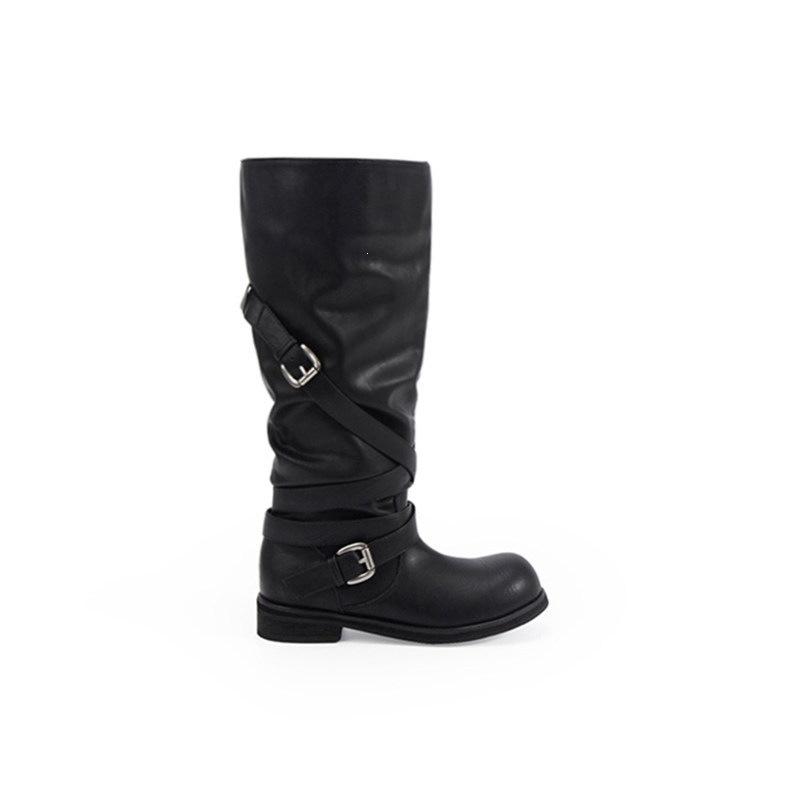 3.5Cm thick heel large tube circumference old belt buckle round head stack knight boots 2026 autumn new