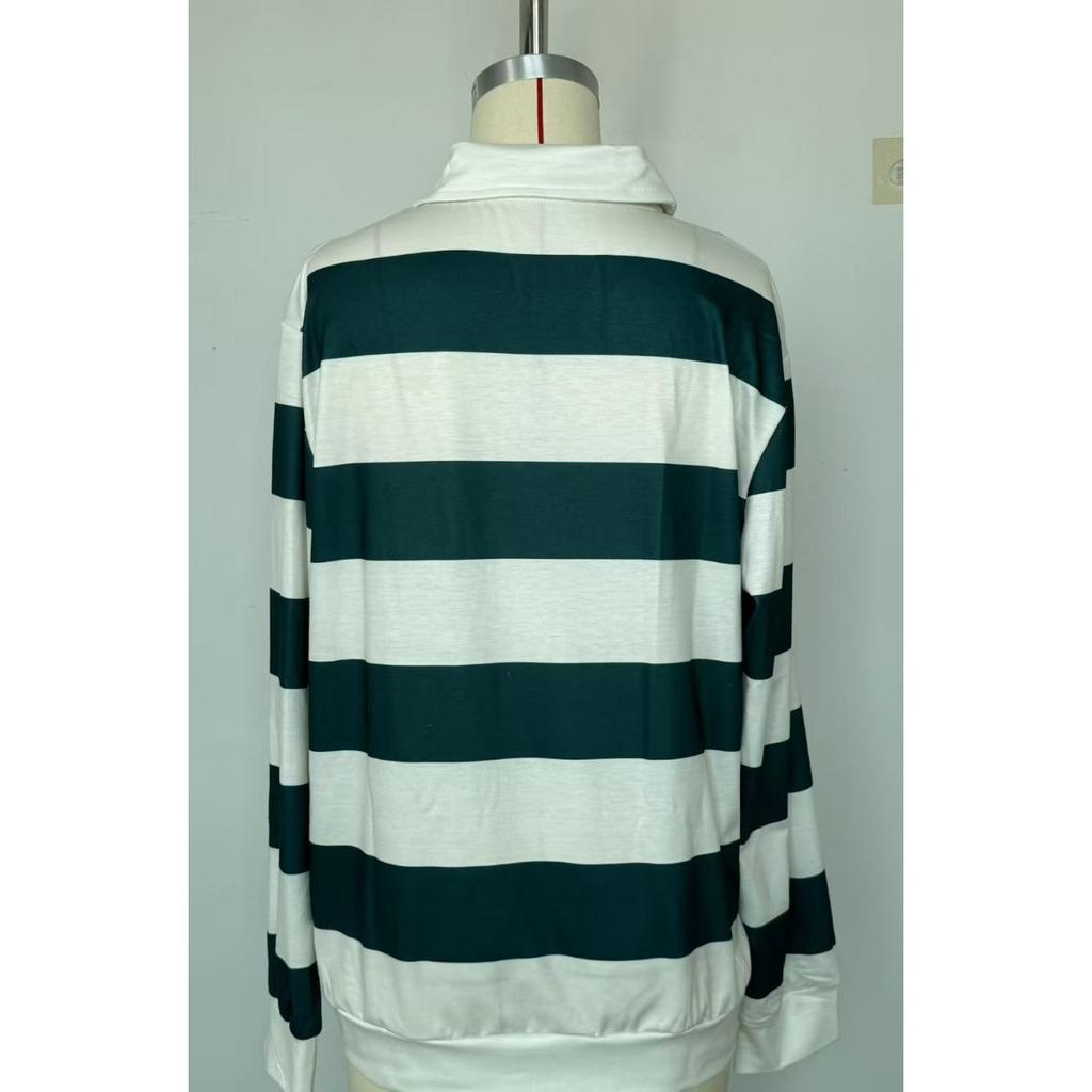 Spring Autumn New Fashion Loose Striped Pique Polo Shirt for Men Women, Trendy Hong Kong Style Streetwear
