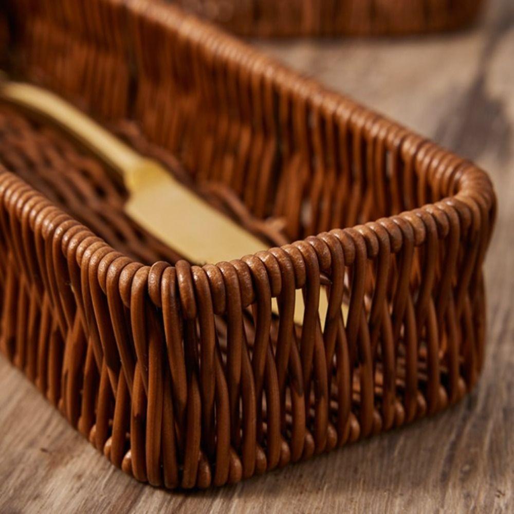Household Rattan Wicker Woven Serving Baskets Rattan Basket  Restaurant Serving Tabletop Display