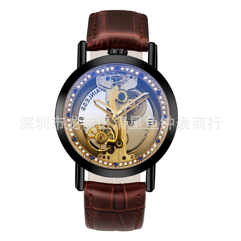 Light Luxury With Brick Men'S Automatic Hollow Mechanical Watch Large Dial Simple And Fashionable