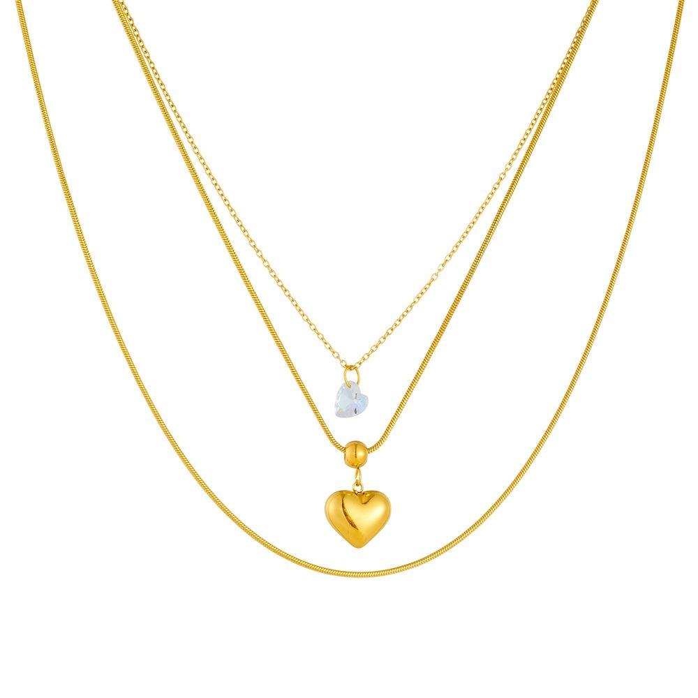 

Hollow Heart Heart Pendant Necklace Gold Color Plated Multilayer Necklace Fashion Accessory золотой