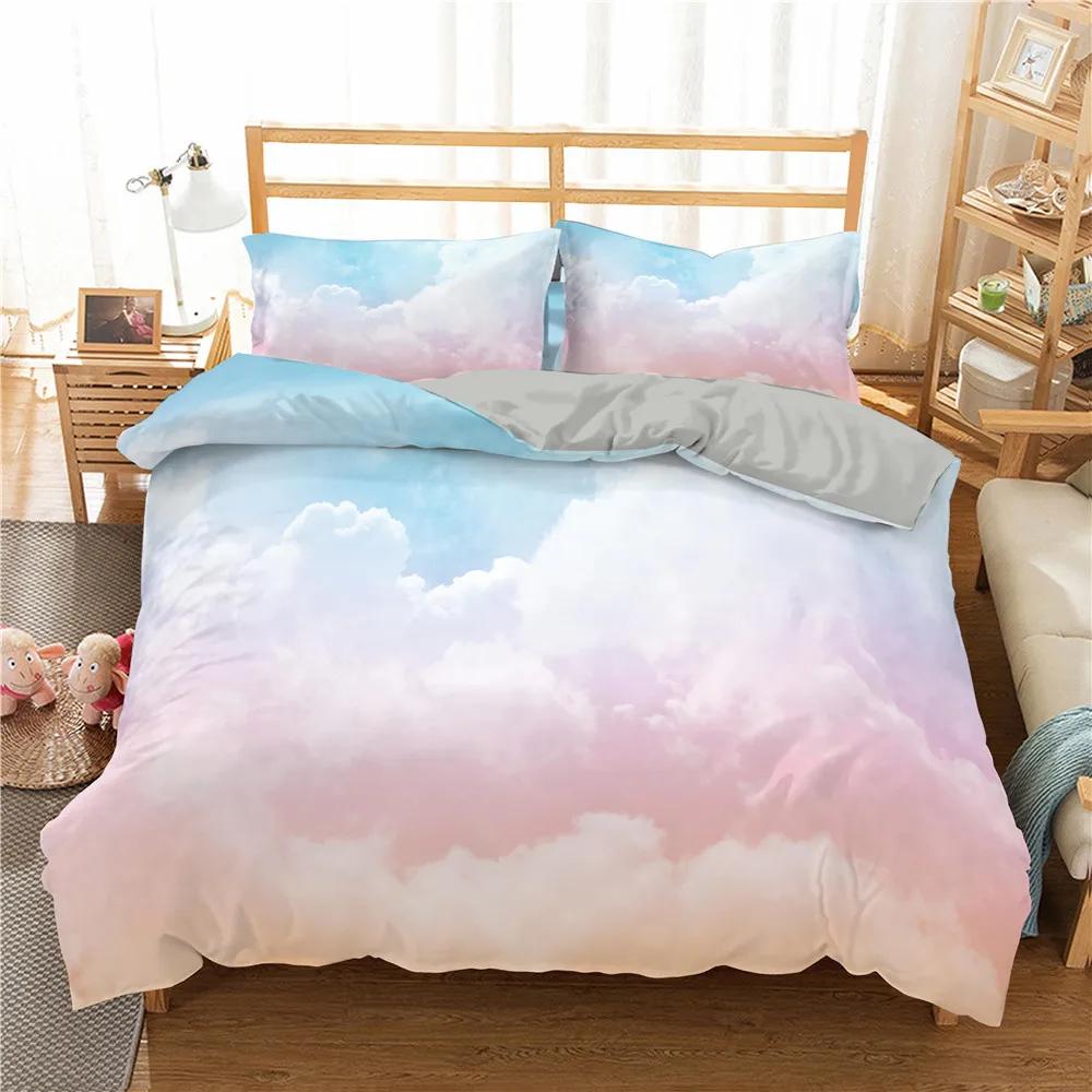 Fantasy Rainbow Cloud Duvet Cover Set Queen King Size Zebra Unicorn Bedding Sets Girly Princess Comforter Cover for Girls 2/3pcs