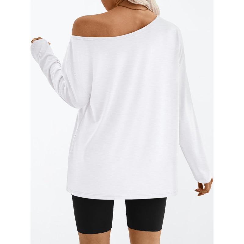 Women S Color Block Off Shoulder Hooded Long Sleeve Casual Sports T Shirt
