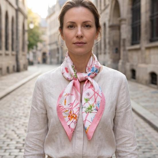 Silky Scarf Smooth Silk-Like Texture Neck Gaiter Floral Geometric Print Neckerchief Versatile Professional Accessory