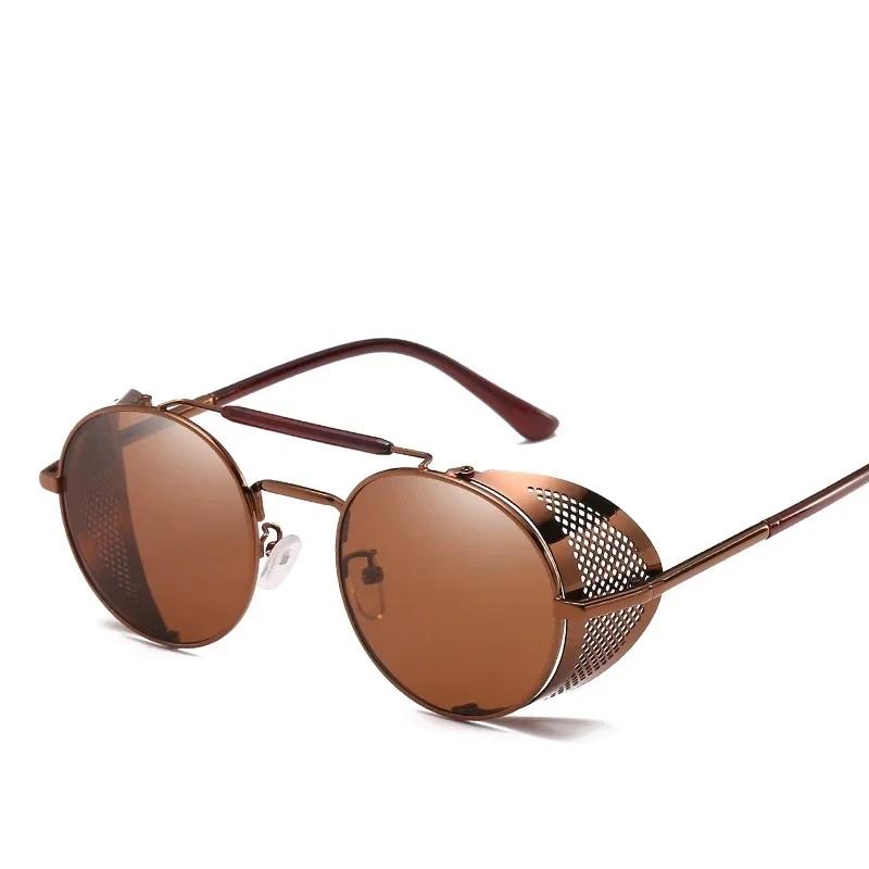 Retro Gothic Steampunk Round Metal Frame Sunglasses Luxury Designer Shields Lens for Men Women Sun Glasses Gafas de Sol
