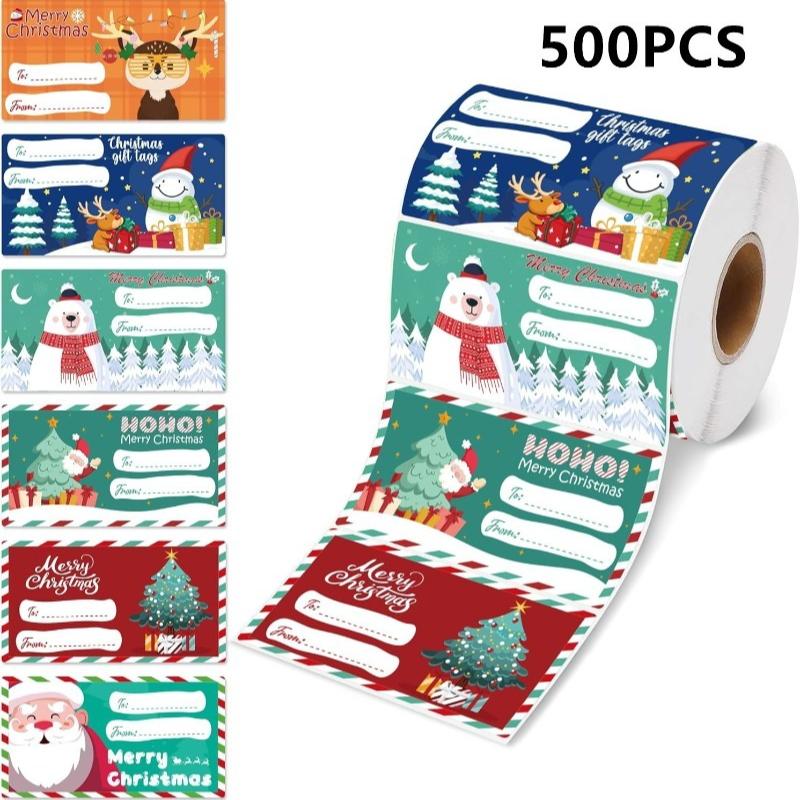 200-500pcs/Roll Christmas Stickers Christmas Decoration for Home 2025 Gift Wrapping Label StickerNavidadNatal New Year Gift 2026