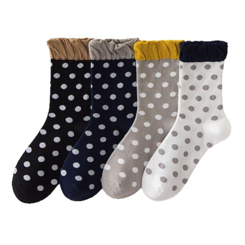 Women's Spring and Autumn Puffed Lace Mid-calf Socks Polka Dot Boneless Pile Socks Cotton Autumn and Winter Socks