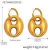 Stainless Steel Chunky Earrings For Women 18k Gold Plated Waterproof Non Tarnish Women's Coffee Bean Shaped Dangle Hoop Earring