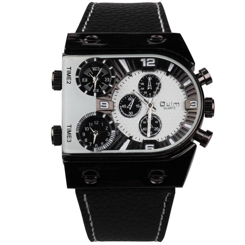 European And American Oulm Oulei Personalized Men'S Belt Casual Business Watch Three Places Time Large Dial Watch