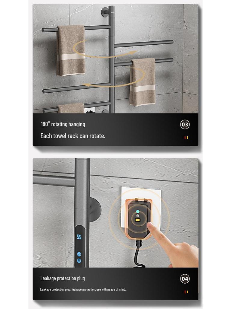 Compact Rotatable Carbon Fiber Heated Towel Rack with Drying & Sterilization