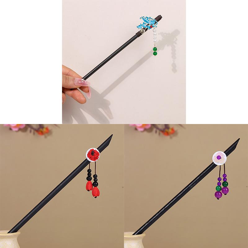 Ancient-Style Wooden Hairpins with Tassels - Chinese Hanfu Hair Accessories for Women