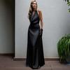 European and American Women's Clothing Spring and Summer Backless Neck Collar Sleeveless Long Dress Waist Hip-wrapped Streamer Dress